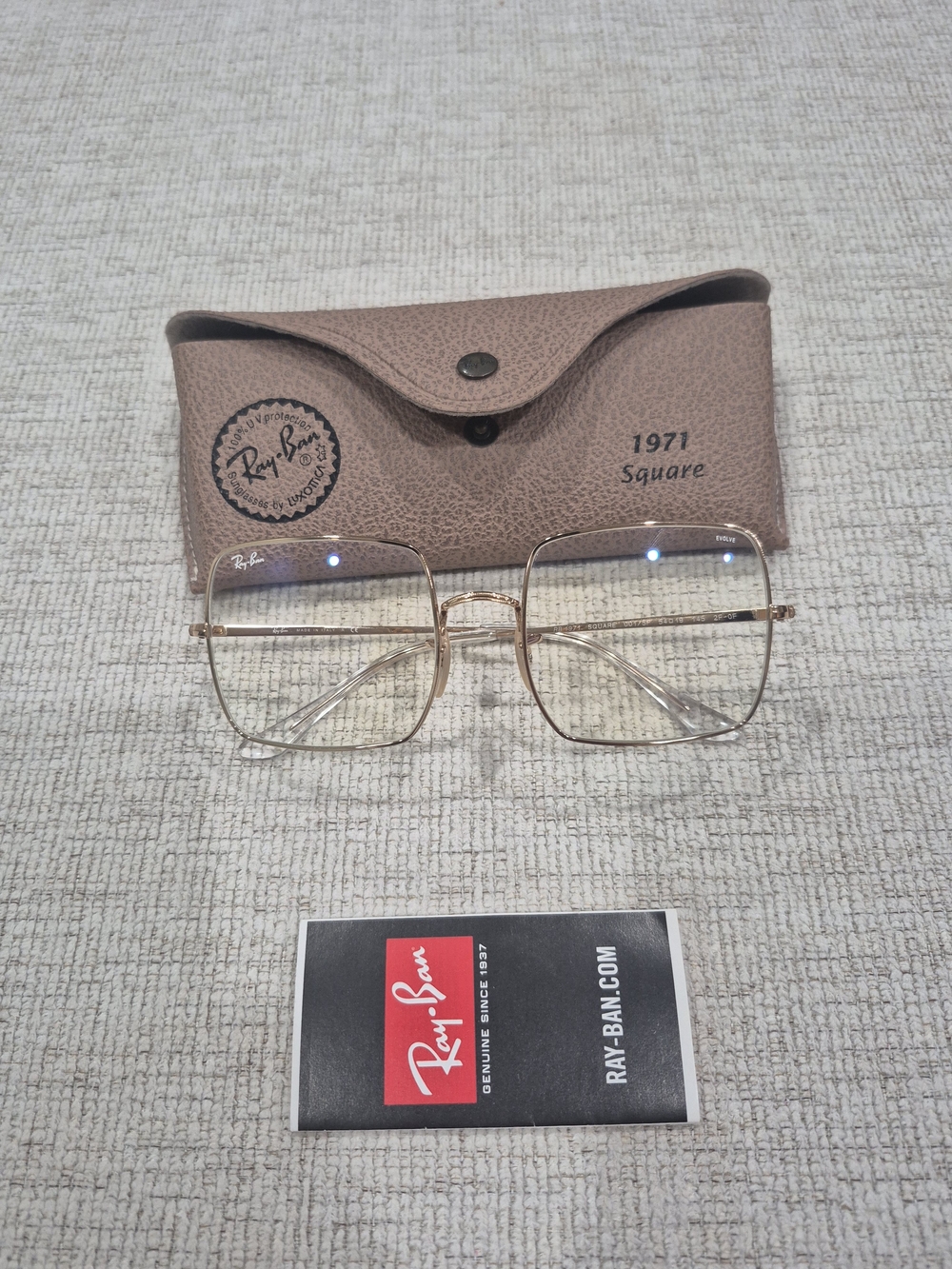 Ray Ban Square 1971 Clear Evolve Grey Photochromic Unisex RB1971 001/ 5F 54